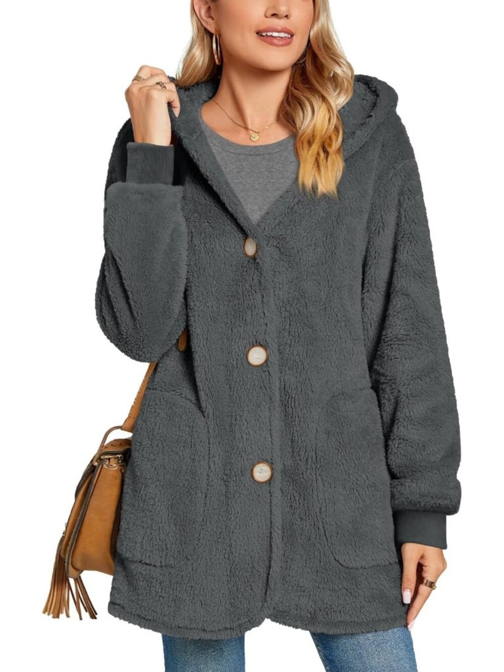 Cozy Fleece Hooded Jacket for Women | Casual Cardigan Sweater with Pockets